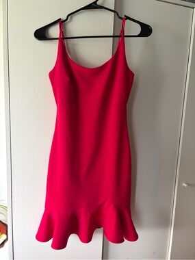 Women's Hot Pink Ruffle-Hem Slip Dress